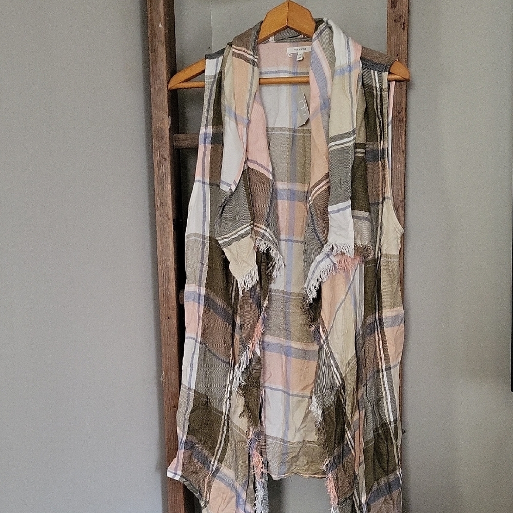 Maurices Long Multicolor Plaid Sleeveless Vest